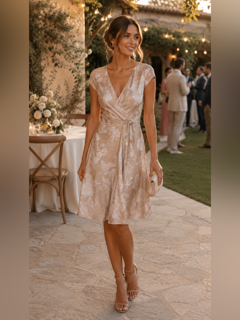 Cider Beige Floral Wrap Midi Dress MSRP $72